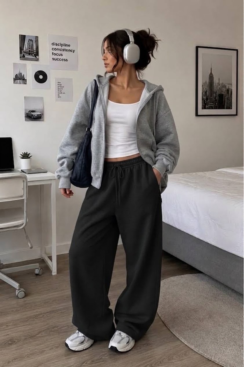 Ensmble baggy noir veste gris