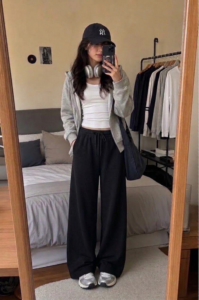 Ensmble baggy noir veste gris